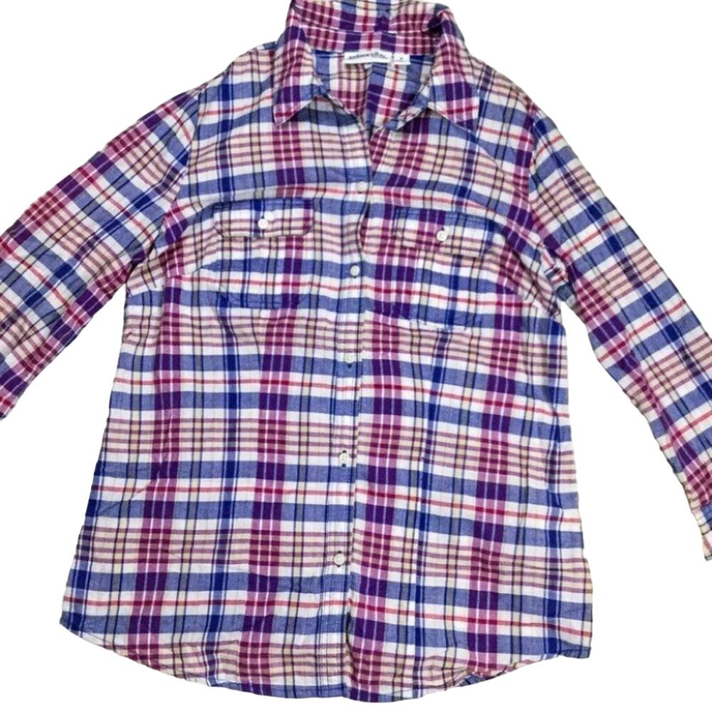 St. John’s Bay Purple Plaid Long Sleeve Top Small Button Up Fall Time Country